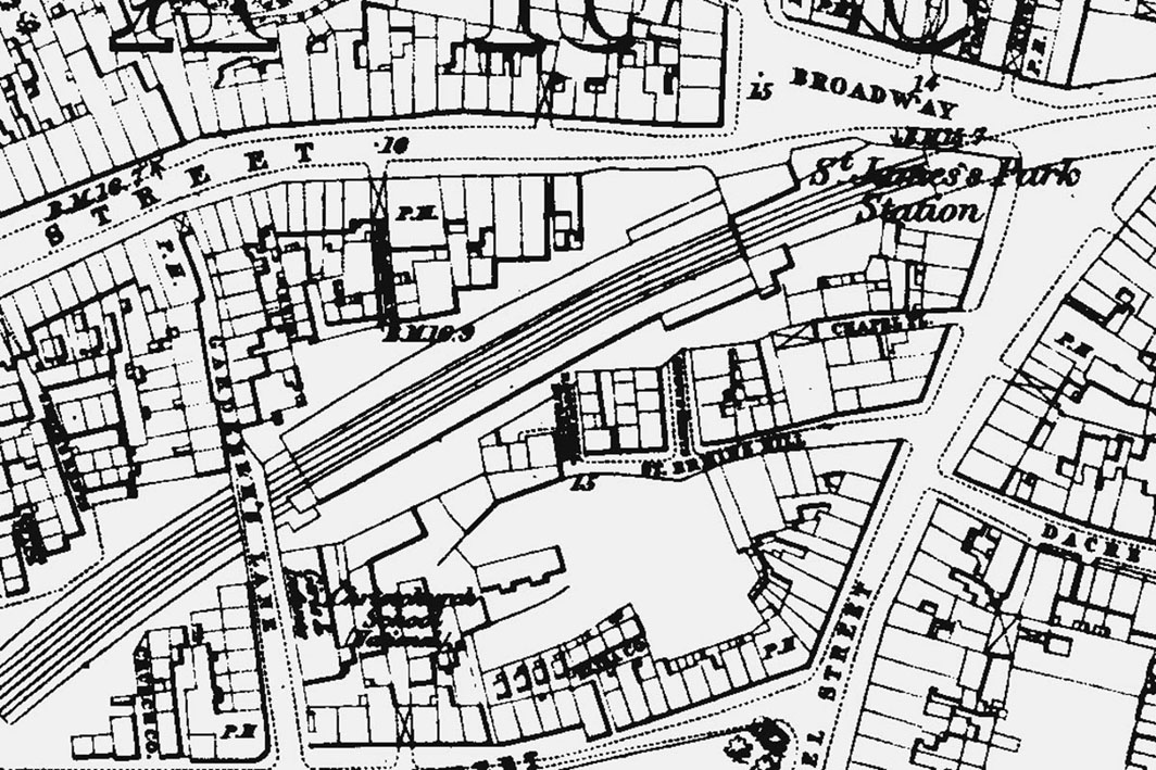 1869 Map of st james's park station area